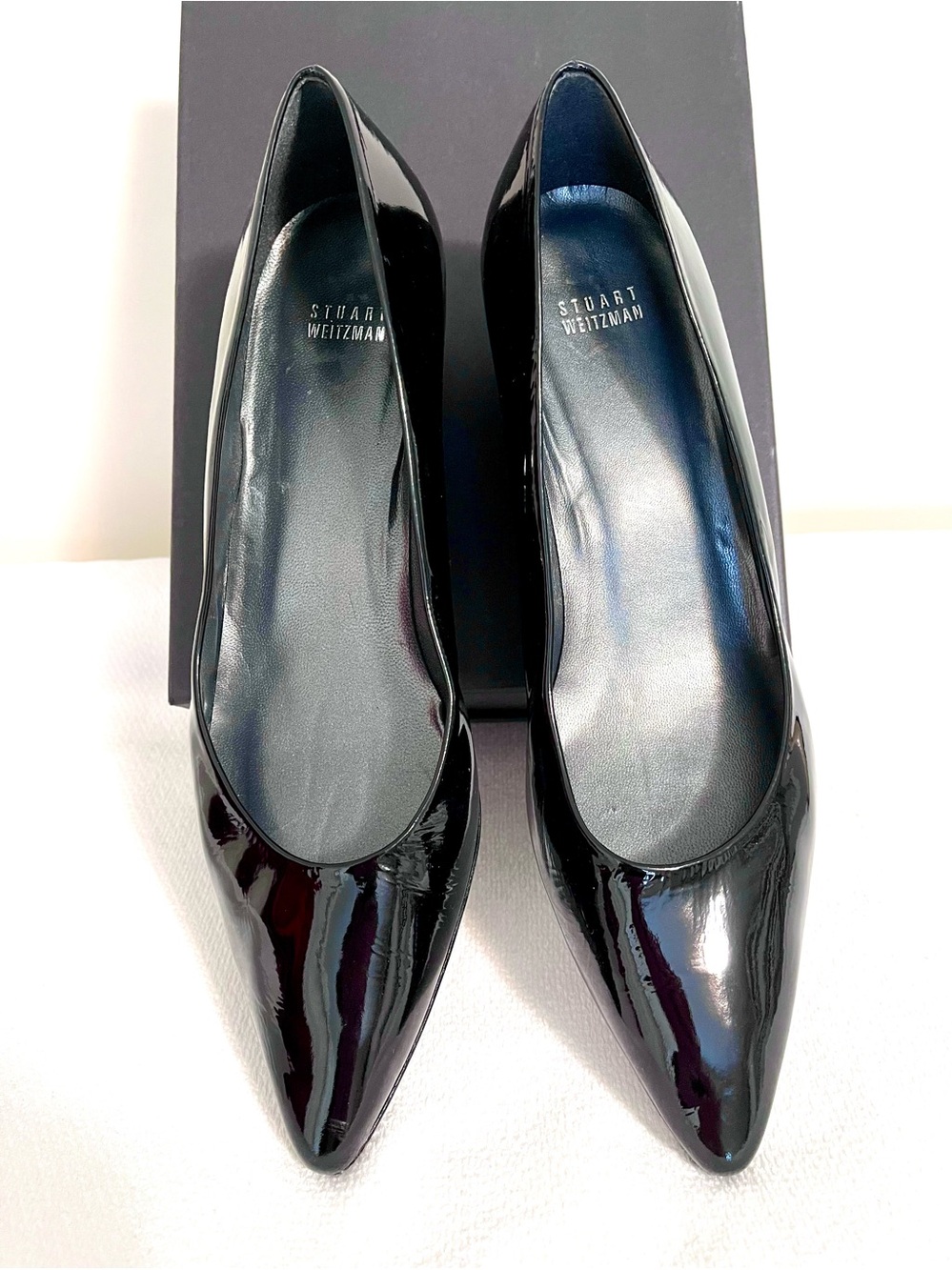 12M Stuart Weitzman black patent wedge